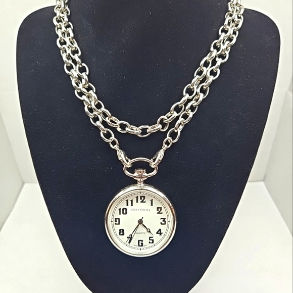 TOKYObay Pocket Watch Silver Tone New Battery Jeans Pants Suit Chain Necklace - Picture 1 of 12